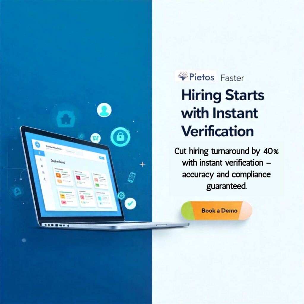 Instant digital employee and pre-employment verification solutions for faster, accurate, and compliant hiring with Book a Demo CTA.