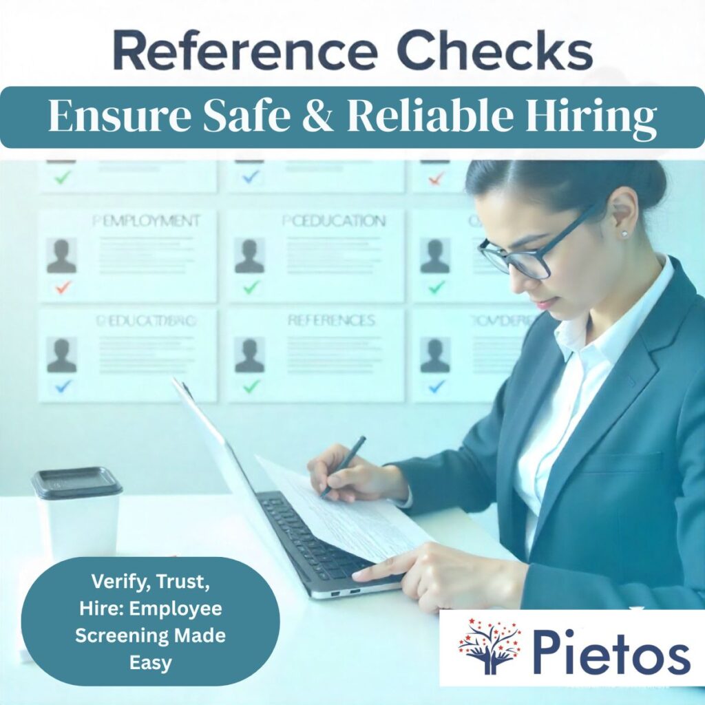 “HR professional reviewing candidate reference checks in employee screening process for safe and reliable hiring”