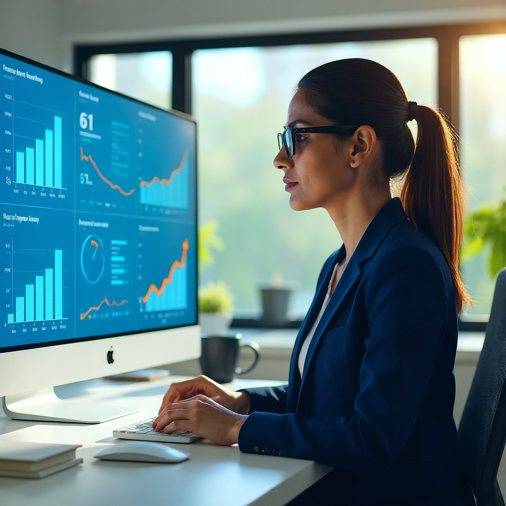 HR leader using analytics dashboard for pre-employment verification, tracking hiring patterns, risks, and compliance digitally