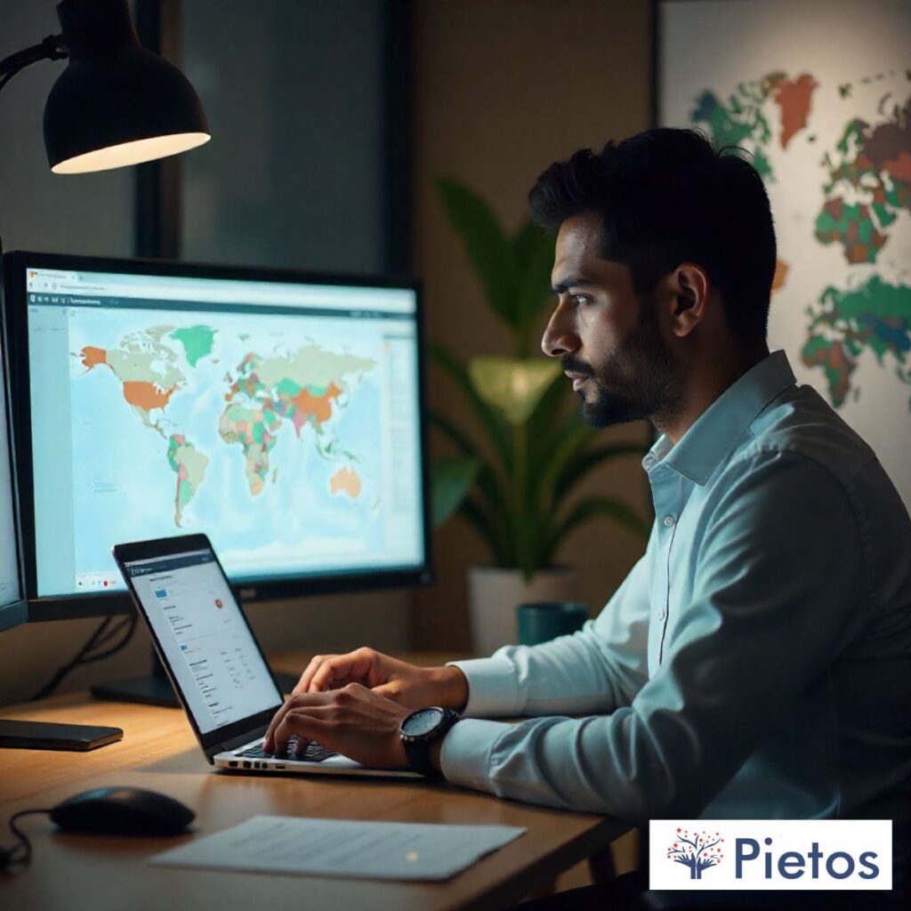 “HR professional using digital address verification dashboard powered by AI for employee background checks”
