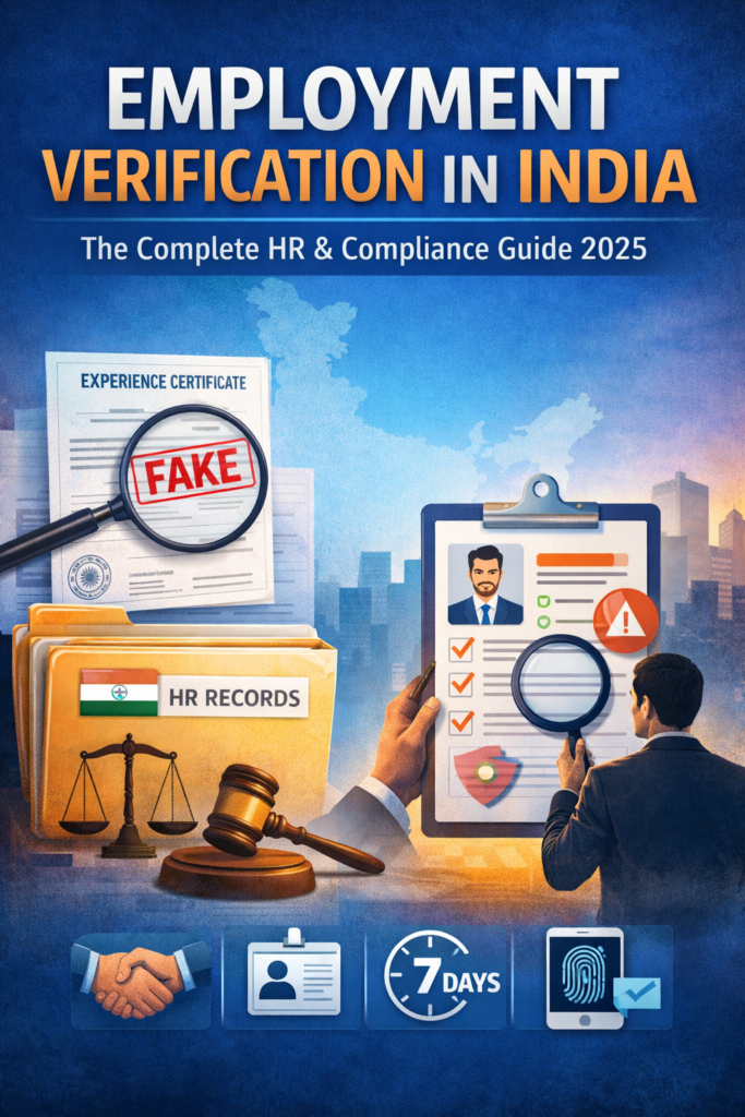 Employment verification in India showing HR compliance checks, fake experience detection, and background verification process